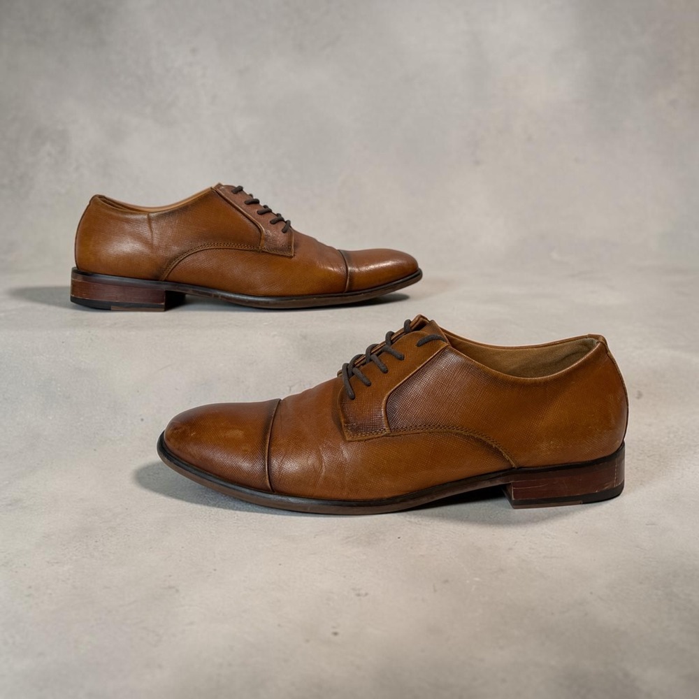 ALDO Knaggs Mens 10M Brown Cow Leather Cap Toe Lace-Up Oxford Dress Shoes